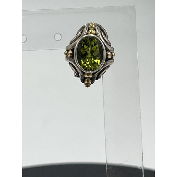 BJC Samuel Benham Sterling Silver Sign 14k Gold Oval Peridot Stud Omega Earrings - Picture 16 of 16